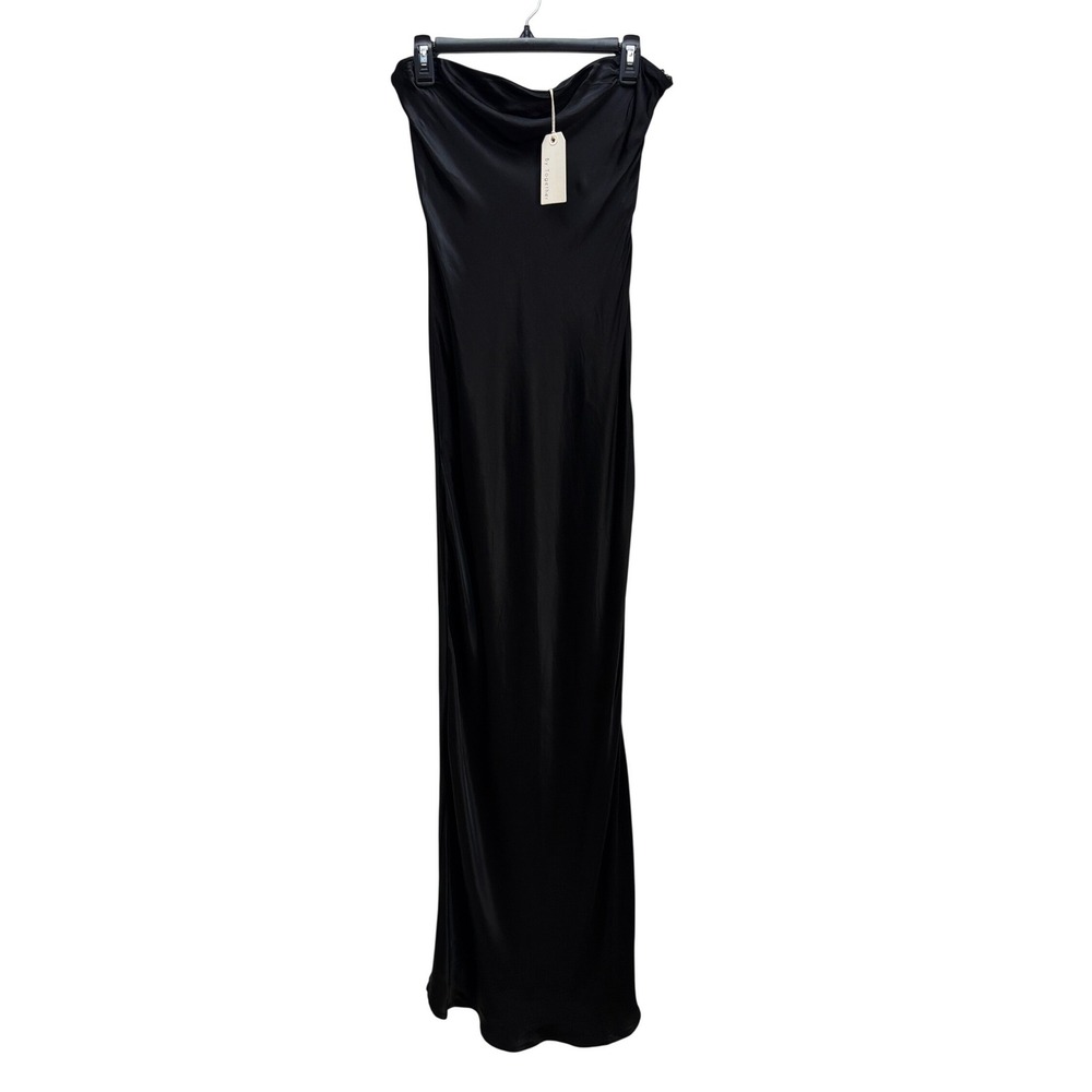 By Together Black Satin Strapless Maxi Dress M  Side‎ Zip Minimalist Elegant
